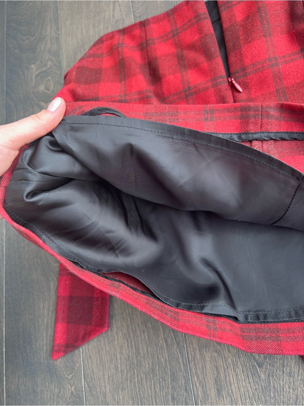 Wilfred Dorine Tartan Red Plaid Wrap Mini Skirt with Side Tie - Picture 8 of 10